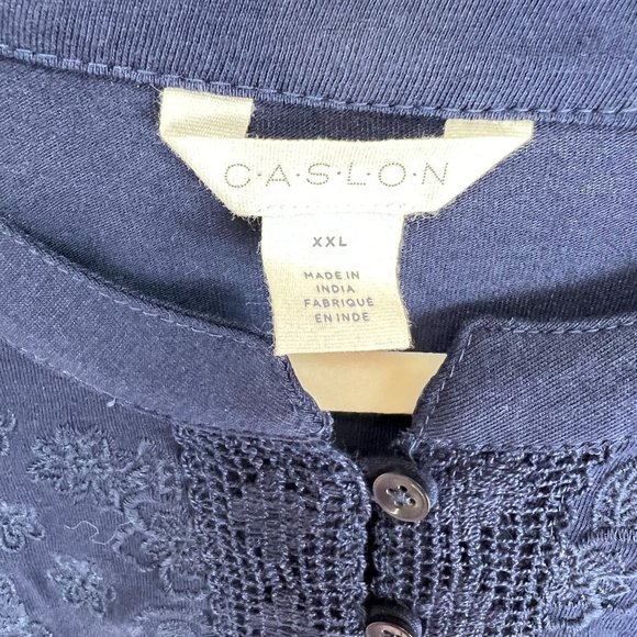 NWT Caslon 100% Cotton Flutter Sleeve Button Up Navy Blouse Top Women's Size XXL - Picture 10 of 11